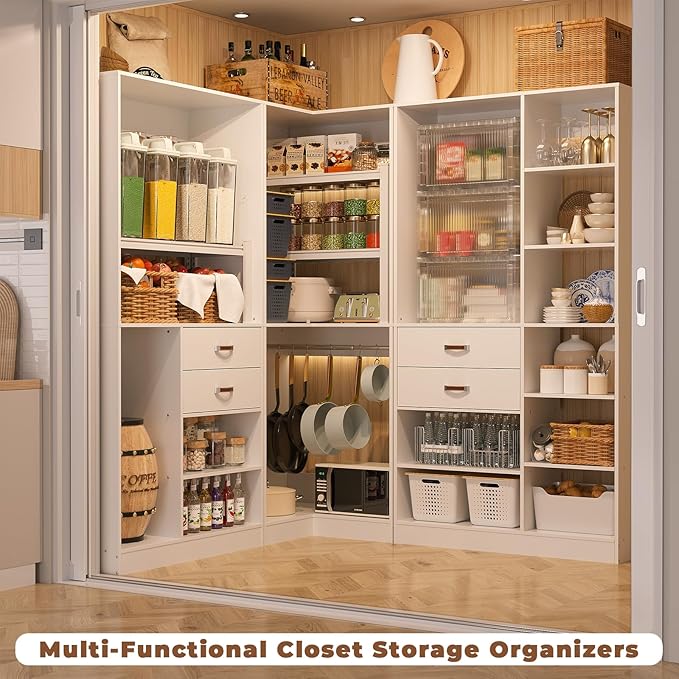 Armocity Freestanding Closet System with 3 Sets, 110'' Reversible Stand-alone Wardrobe, 80'' Height Cloth Garment Organizer, Walk-in Closet with Hanging Rod, 71"L x 71"W x 80"H, Load 2500 LBS, White