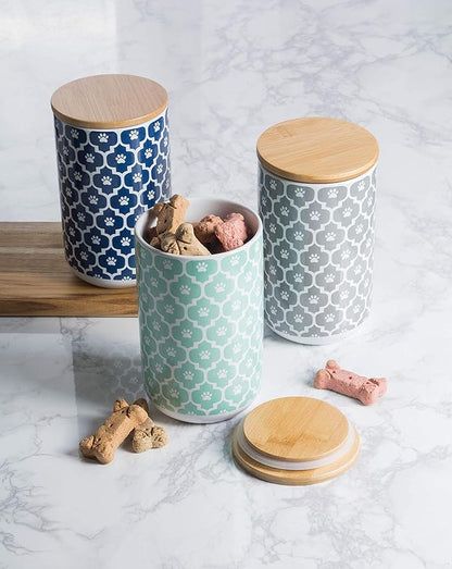 Bone Dry Lattice Pet Treat Jar with Bamboo Lid, Dishwasher Safe, Canister, 4x6.5", Aqua