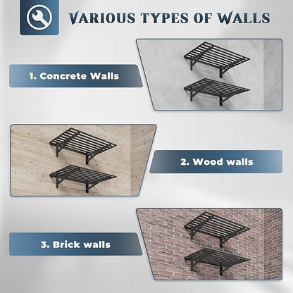 2-Pack 2x3ft Garage Shelving Wall Mounted, 2' x 3' Heavy Duty Garage Storage Shelves with Hooks, 500LB Capacity