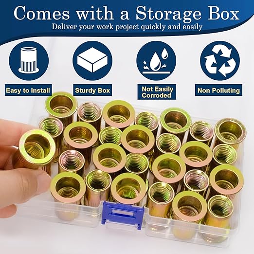 1/2''-13 UNC Rivet Nut, 19Pcs Zinc Plated Finish Carbon Steel Flat Head Threaded Insert Nutsert Kit
