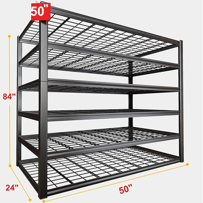 50" W Garage Shelving Heavy Duty, 6 Tier Garage Shelves, 84" H Adjustable Storage Shelving Unit, Commercial Metal Shelves for Warehouse, Basement