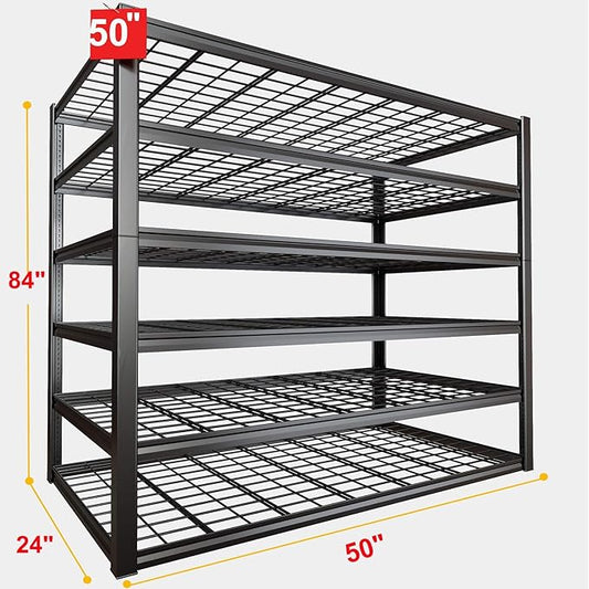 50" W Garage Shelving Heavy Duty, 6 Tier Garage Shelves, 84" H Adjustable Storage Shelving Unit, Commercial Metal Shelves for Warehouse, Basement