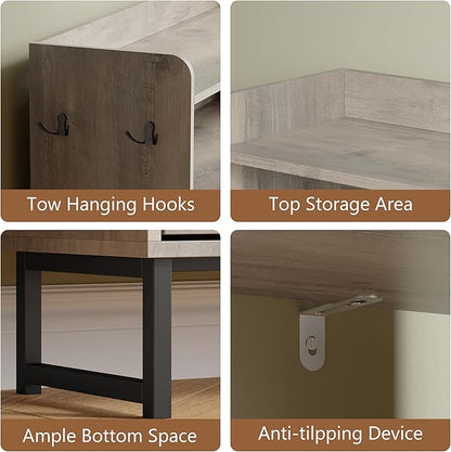 Shoe Cabinet with 3 Flip Drawers, Freestanding Hidden Shoe Storage Organizer for Entryway, Narrow Slim Shoe Rack Cabinet with Open Storage & Hooks for Front Door Entrance, Living Room, Hallway, Grey