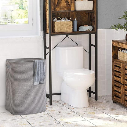 Large Laundry Hamper 16"x13"x22" - Tall Woven Laundry Basket, Cotton Rope Dirty Clothes Hamper, Baby Kids Nursery Wicker Laundry Basket, Bedroom Aesthetic, Soft Laundry Bin, Gray Hamper, 75L