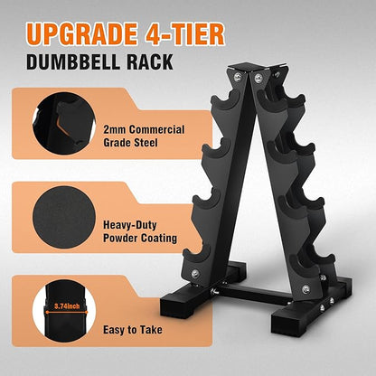 Fitvids Rubber Coated Hex Dumbbell Set with Storage Rack, 100/150/200/550 LB Hand Weight Set with Anti-Slip Grip for Home Gym