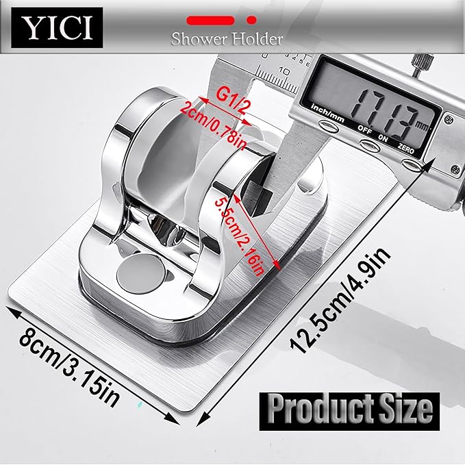 YICI Handheld Shower Head Holder No Drilling 12cm Strong Adhesive Hand Shower Holder Angle Adjustable Adhesive Shower Holder Shower Bracket (2-Pack Silver)
