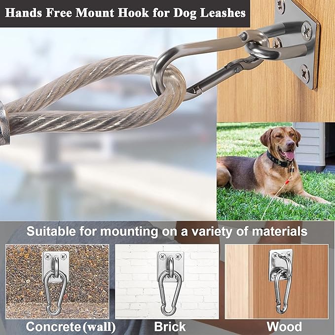 Dog Tie Out Mounted Wall Hook with Clip - Secure Dog Leash Parking Indoor&Outdoor, Stainless Steel Practical Lead Management for Small/Medium/Large Dogs Up to 500lbs (1pcs：Silver)