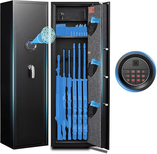 5 Gun Safe Biometric, Rifle Safes for Home, Gun Cabinet with Dual Alarm System, Rifle Gun Safe with Removable Gun Rack, Shotgun Safe with 4 Ways to Open