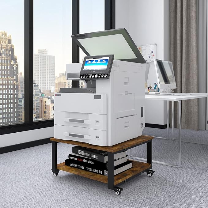 Natwind 2 Tier Laser Printer Stand,23.6''x23.6''x12.6'' Large Printer Table Copier Stand,Heavy Duty Rolling Printer Cart with Wheels for Home Office (Retro)