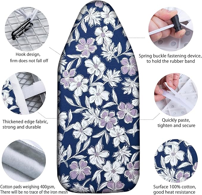 Small Ironing Board Cover Scorch Resistant, Table top Ironing Cover with Padding Heat Reflective Heavy Duty Pad(White Purple Flower, 12.5"x32")