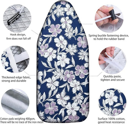 Small Ironing Board Cover Scorch Resistant, Table top Ironing Cover with Padding Heat Reflective Heavy Duty Pad(White Purple Flower, 12.5"x32")