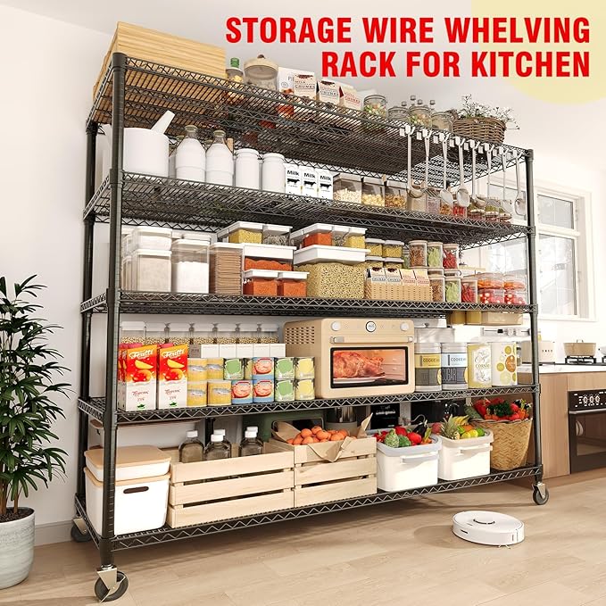 5-Tier Metal Storage Shelving Unit, 3300 Lbs Load Capacity Heavy-Duty Shelf Organizer, Adjustable Wire Rack Shelves for Garage, Pantry & Kitchen, 82.6" h x 59" w x 23.6" d