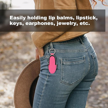 Homakover Portable Lip Balm Organizer Case with Keychain, Travel Chapstick Holder Storage Bag, Waterproof Small Cosmetic Organizer, Anti-Lost Lipstick Lip Gloss Sleeve Pouch Keeper Case (Pink, Small)
