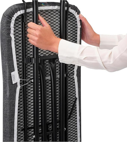 Brabantia Size B Ironing Board (49x15 in) 7 Height Options, Adjustable Steam Iron Rest Holder (Denim Black) Non-Slip Feet, Anti-Collapse Child Locks