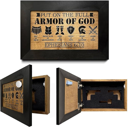 Full Armor of God Wall Gun Safe - Religious Hidden Gun Safe - Handcrafted Concealment Furniture for Guns - Quick Access Firearm Storage with Magnetic Lock - Hidden Shelf Safe by Bellewood Designs