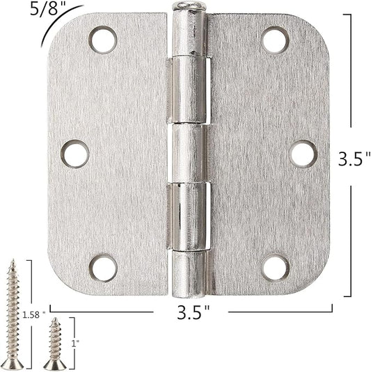 36 Pack Rounded Brushed Nickel Door Hinges 3.5 Inch x 3 ½" 5/8" Radius 3 1/2" Satin Hinge Flat Bifold Easy Install for Bed Room Pantry Clean Glass Glass French Interior Wood Doors,Table,Hardware