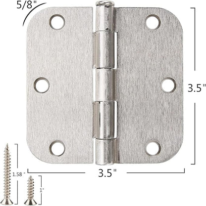 18 Pack Rounded Brushed Nickel Door Hinges 3-1/2" x 3.5 Inch 5/8 Radius for Interior Doors 3 ½ Inch Heavy Duty Hardware Fittings No Squeak House Villa Cando Loft Home Room Ironmongery Satin Sliver