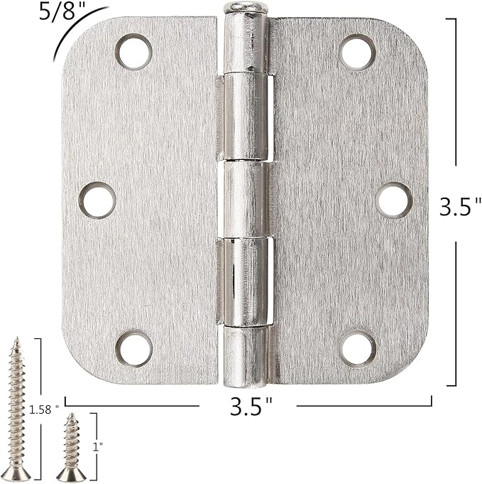 42 Pack Nickel Door Hinges Brushed Nickel 3 1/2 Interior Door Hinges Satin Nickel 3.5 Inch with 5/8” Radius Corners 3 ½"x 3 ½" Silver Hardware Controls JIW Garage Factory