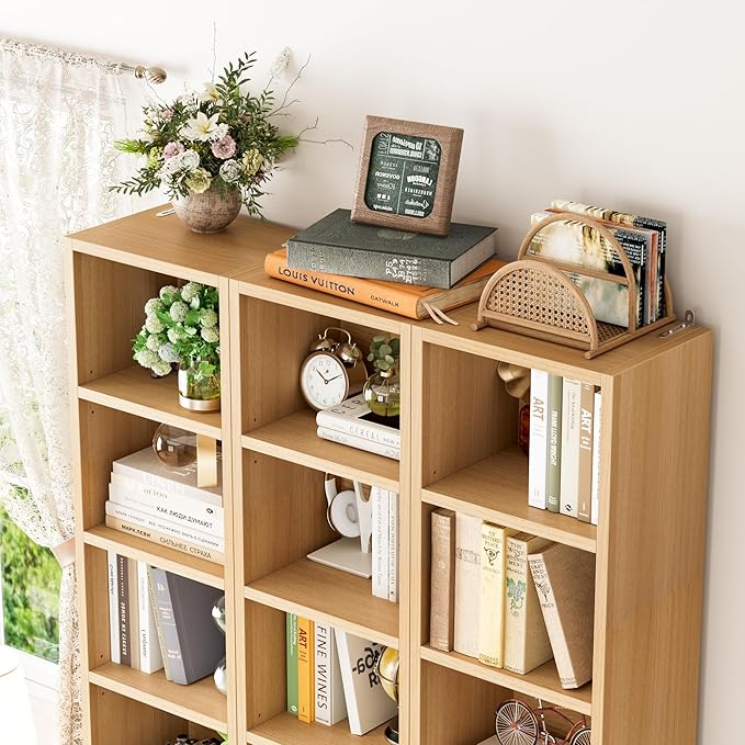 FOTOSOK 8-Tier Media Tower Rack, 11.6 X 9.3 X 71 Inches CD DVD Slim Storage Cabinet with Adjustable Shelves, Tall Narrow Bookcase Display Bookshelf for Home Office, Natural