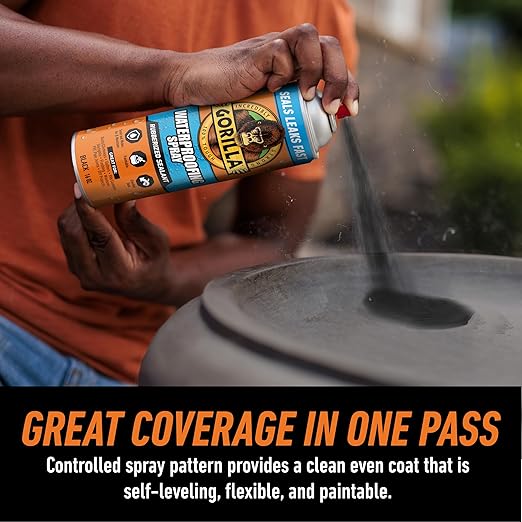 Gorilla Waterproof Patch & Seal Rubberized Sealant Spray, Black, 16 Ounce (Pack of 2) - Seals Out Water, Air, and Moisture