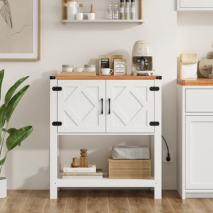 Entryway Console Table with Power Outlets and USB Port, Coffee Bar Cabinet with Doors, Farmhouse Kitchen Cabinets Sofa Table with Storage for Hallway, Foyer, Living Room, Pale Walnut Panel