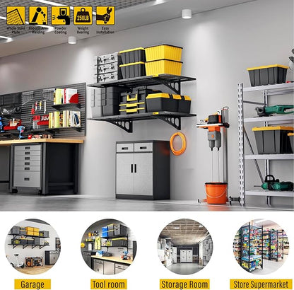 1.64x4ft Adjustable Rail Wall Garage Storage Shelf, for Tool Room, Storage Room, Store Supermarket Wall Storage Shelving Rack (2 Pack-Black)