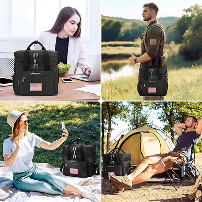 Maelstrom Tactical Lunch Box for Men, 23L Insulated Lunch Bag, Expandable Double Deck Cooler Bag, Lightweight Leakproof Tote Bag With Side Tissue Pocket, Suit For Men and Women, Black