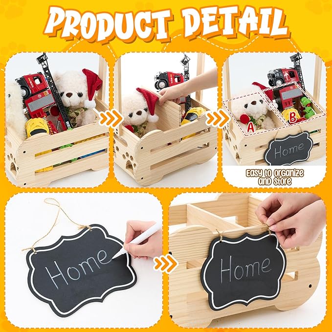 Wooden Dog Wardrobe Closet 20"x15"x9" Pet Goose Outfit Toy Storage Basket Crate with Hanging Rod Bone Shape Organizer Closet for Dog Toy Clothes Accessories with 8 Hanger 10 Clip 1 Small Blackboard