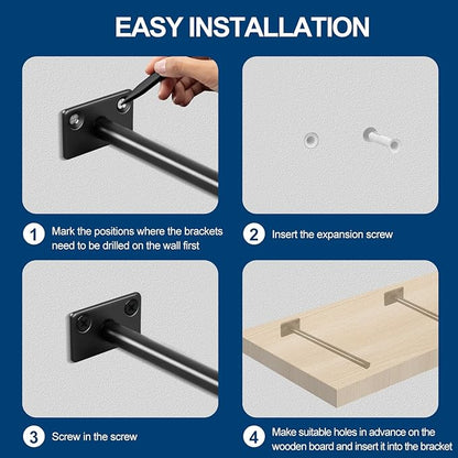 8 Pcs 4" Black Solid Steel Floating Shelf Bracket Blind Shelf Supports - Hidden Brackets for Floating Wood Shelves - Concealed Blind Shelf Support – Screws and Wall Plugs Included