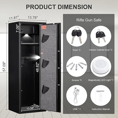 5 Gun Safe Rifle, Long Gun Cabinet for Home Rifle and Pistols, Gun Locker & Cabinets with Drawer and Removable Shelf, Cabinet with Alarm System, Rifle Safe with LED Light