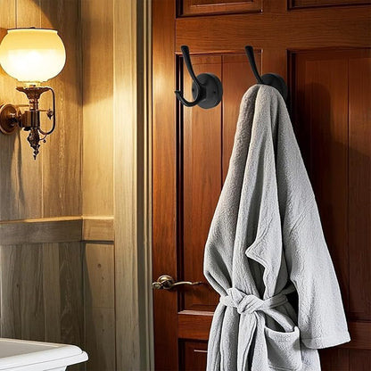 Black Wall Hooks Towel Hooks, 3 Pack Coat Hooks Robe Hook Heavy Duty Metal Double Bath Hook Wall Mounted, Hand Towel Hooks for Entryway Bathroom Kitchen Closet Garage