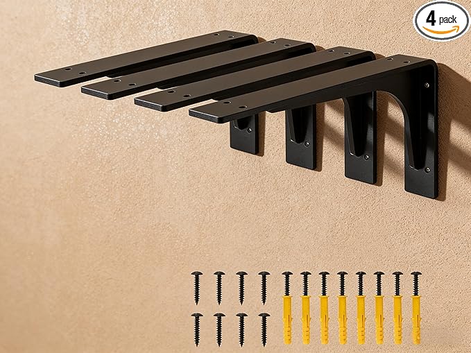 10 inch x 6 inch Shelf Support Bracket Heavy Duty, L Shelf Brackets ,max Load 300lbs, , Metal Brackets for Shelves, Counter top Bracket ,Corner Brace,Pack of 4. (10 "x 6 " Supporting Bar)