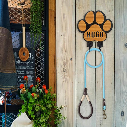 2pcs Dog Leash Holder for Wall Mount Hanger Hook,Farmhouse Wooden Dog Paws Key Rack Accessories for Rustic Home Decor