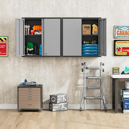 Garage Wall Cabinet, Metal Wall Cabinets with 2 Doors, Wall Cabinet with Lock, 26'' Gray Wall Mounted Floating Tool Cabinets for Home Office, Warehouse, Kitchen, Bathroom, Utility Room