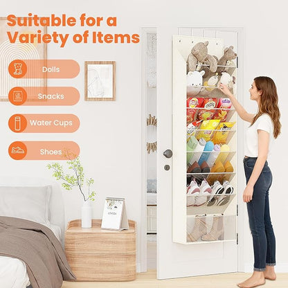 8-Tier Over The Door Organizer, Space Saving Hanging Shoes Organizer and Storage Unit, Organizer for Closet, Bedroom, Entryway, White