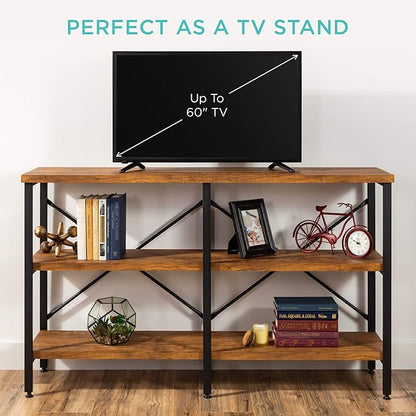 Best Choice Products Large Console Table, 3-Tier 55in Rustic, Industrial Sofa Table Storage for Living Room, Entryway, Foyer, Hallway w/EVA Non-Scratch Feet, Steel Frame - Brown