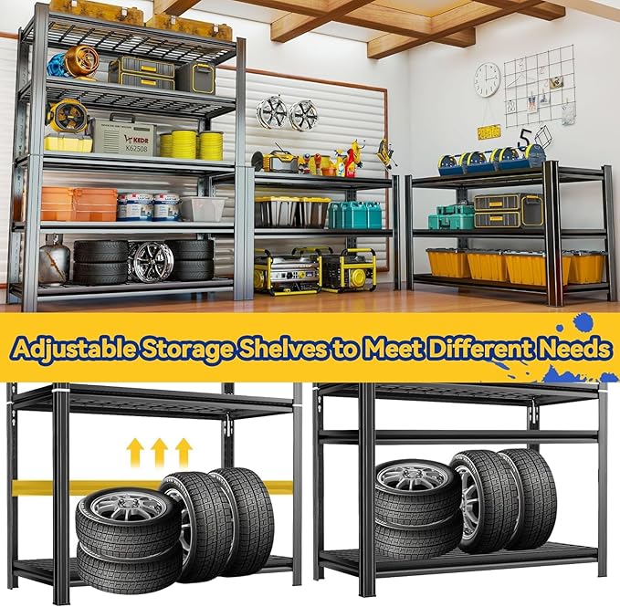 Metal Garage Shelving Unit, Heavy Duty Adjustable Storage Shelves, Steel Shelving, 3000 lbs Capacity, Industrial Shelves for Heavy Tools and Equipment, 5Tier-35.4" Wx 15.7" Dx 71.2" H