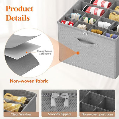 Lifewit Shoe Storage Organizer for Closet, Fabric Large Shoe Box Storage Containers with Clear Cover, Foldable Bins for Boots Heels Sneakers Fits 36-48 Pairs (Each 12-16 Pairs) 3 Pack Light Gray