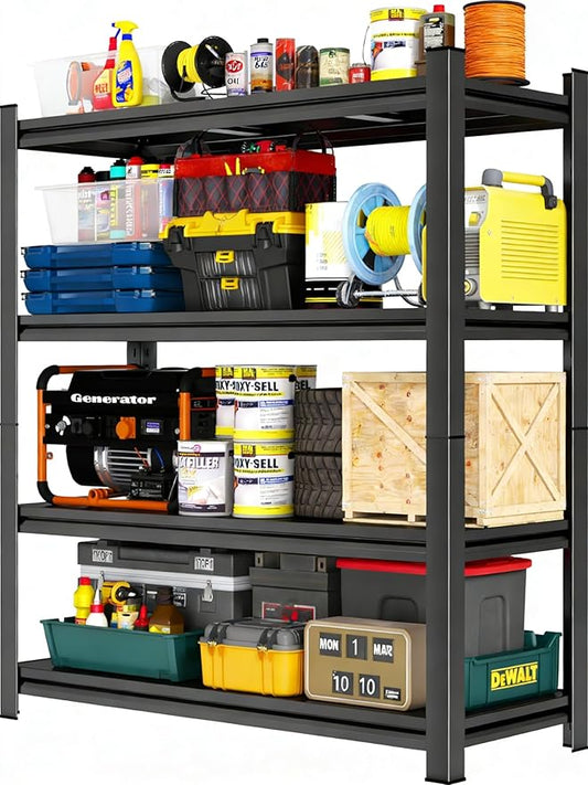 45.3" W Garage Shelving, 4 Tier Heavy Duty Metal Storage Shelves, 2000LBS Capacity, Adjustable Shelving Unit for Garage, Basement Organizer, 45.3" W x 16" D x 63" H