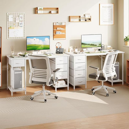 Grandder Computer Desk with 4 Drawers, 47 Inch Office Table with Storage, Gaming with CPU Shelves, Writing Desk Workstation for Home Office, Study, Bedroom, Work from Home, White