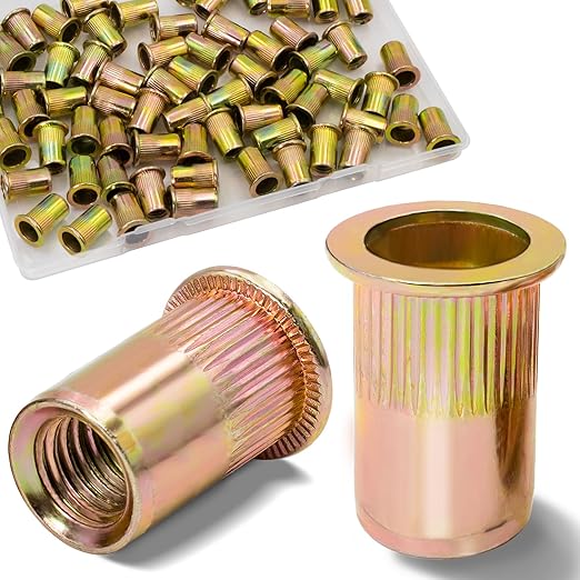 70Pcs M8 Rivet Nuts, Metric Zinc Plated Finish Carbon Steel Flat Head Threaded Insert Nutsert Kit