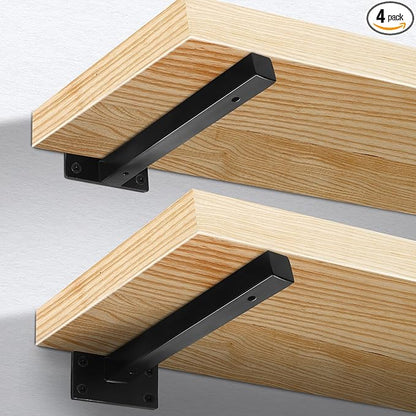 8 Inch Floating Shelf Brackets Heavy Duty, Square Shelving Brackets, Metal Floating Shelf Supports, Black Wall Mount Brackets 4 Pack