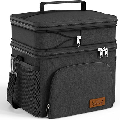 HOTOR Insulated Lunch Box for Men & Women - Leak-Proof Cooler Lunch Bag with 4 Pockets, Adjustable Strap, Ideal for Work, Picnic, Travel - Black, 2 Layers, Medium, 10.24"×7.09"×11.81"