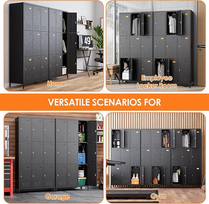 Aobabo 9 Doors Metal Storage Locker for Employees, Metal Locker with 27 Hooks for School Office Gym Garage, Black, Assembly Required