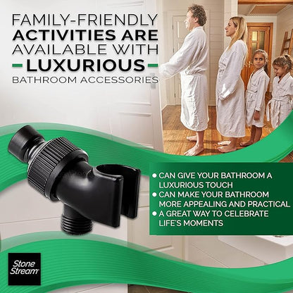 Original StoneStream Adjustable Wall Shower Adapter and Holder for Handheld Showerheads - Matte Black