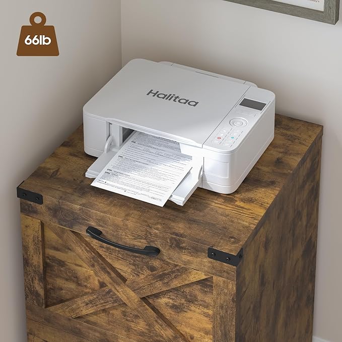 2 Drawer Small File Cabinet with Wheels, Farmhouse Vertical Filing Cabinet Fits A4 or Letter Size, Under Desk Rolling File Cabinets for Home Office, Wooden Printer Stand, Brown