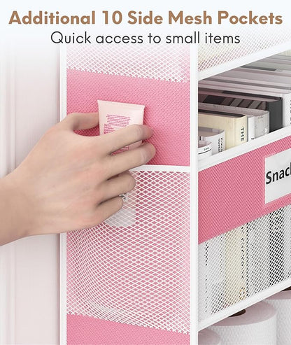 Over The Door Organizer Hanging, 5 Shelf Behind The Doors Storage, Pantry Door Organizer, Closet Organizers for Bedroom and Nursery (Pink)