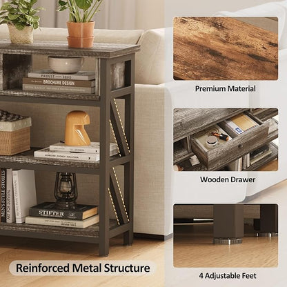 Mexin 47 Inch Console Sofa Table with Drawer, Industrial Entryway Table with Storage Shelves, Storage Organizer for Hallway Living Room Couch Foyer Kitchen Counter, Grey Oak