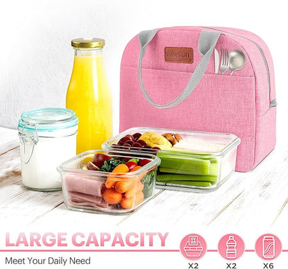 Lunch Bag for Women & Men Adult Insulated Lunch Box, Small Leakproof Cooler Food Lunch Containers Reusable High Capacity Lunch Tote Bags for Work, Travel, Outdoor (Pink)