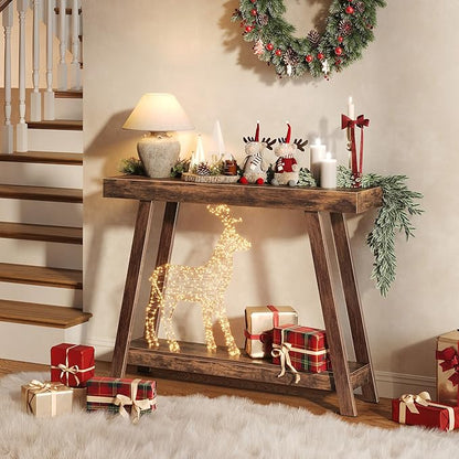 Huuger Console Table with Charging Station, USB-C Port, 2 Tiers Entryway Table, 39.4 Inch Sofa Table with Metal Legs, Entry Hallway Table with Thicker Desktop, Behind Couch Table, Rustic Brown